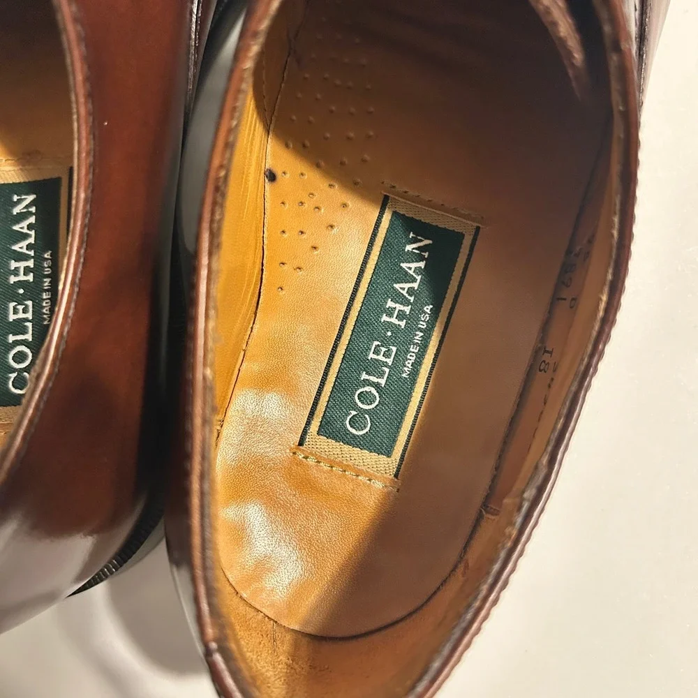 Vintage Cole Haan Oxford Shoes Mens 9.5 D Brown Leather Cap‎ Toe Made in USA
